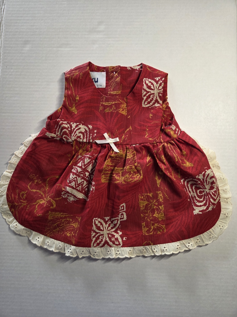 Vintage Hoku Baby Girls 6M Red Hawaiian Dress – Floral Butterfly Print